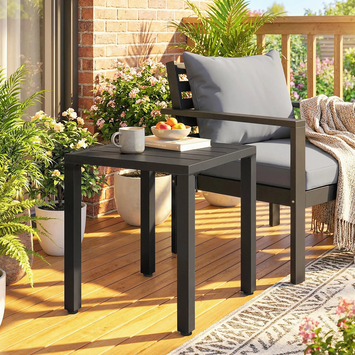 Metal Outdoor Side Table, 45.5 cm Square, Patio Garden Poolside, Black Patio Side Tables at Gallery Canada