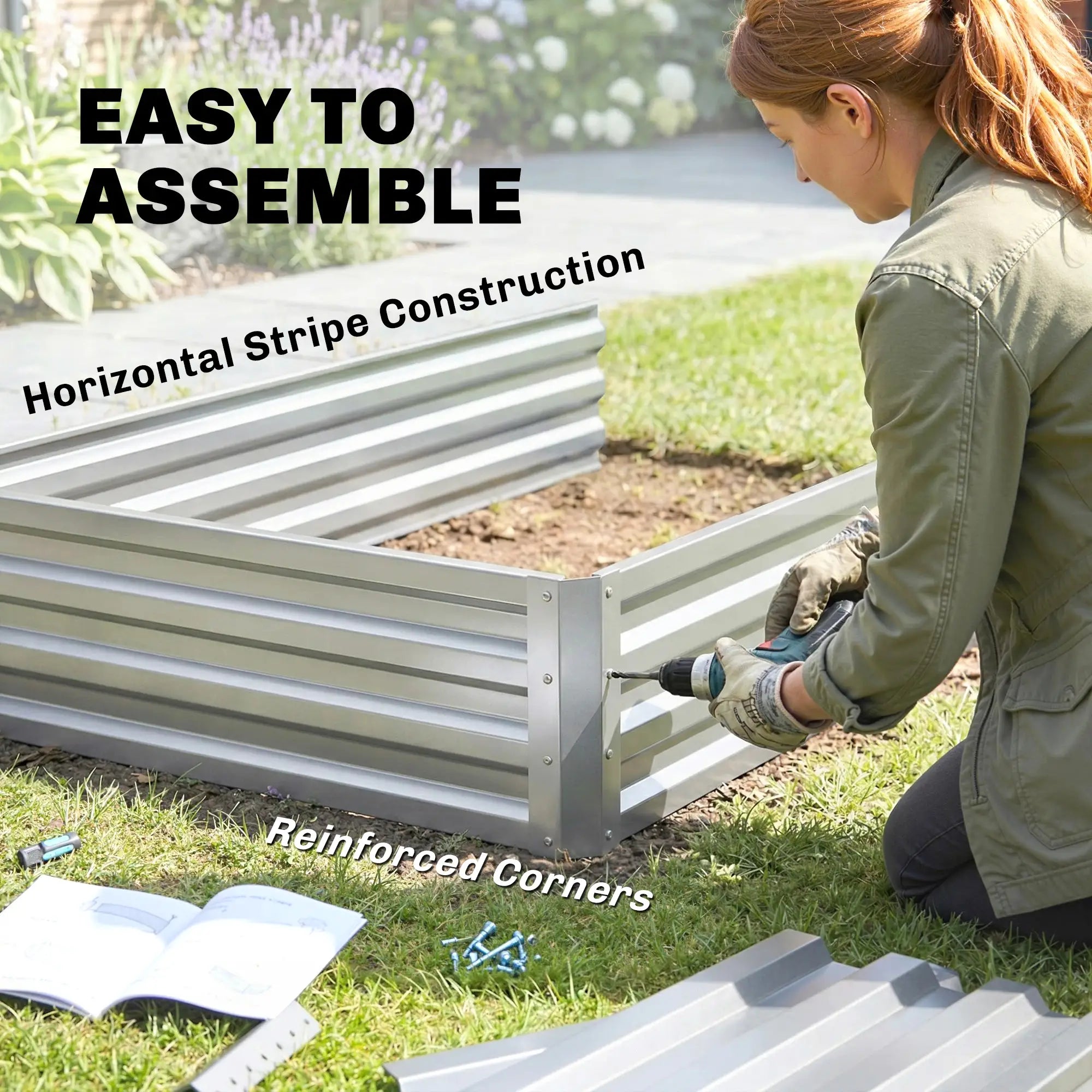 2 Tier Galvanized Raised Garden Bed, Steel Planter Box, 47