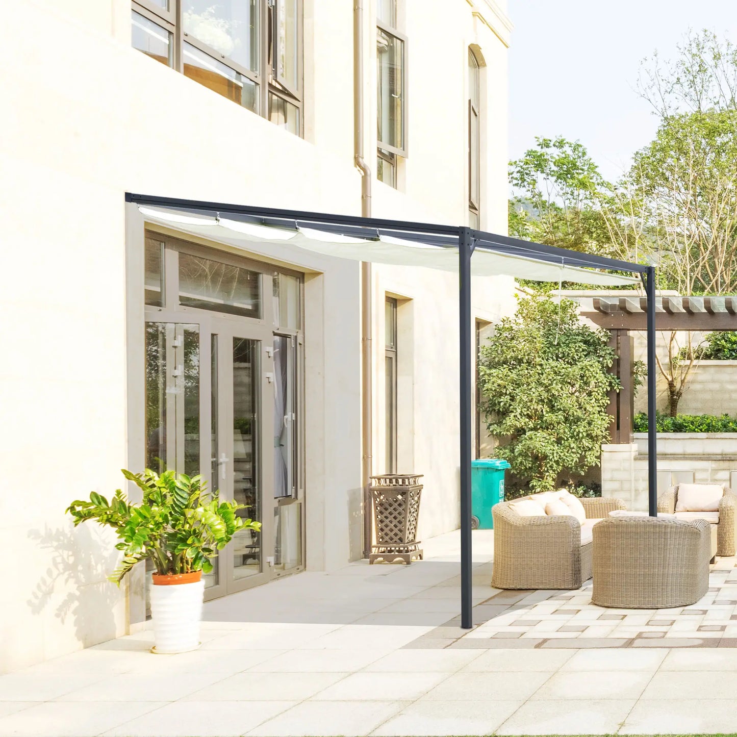 10'x10' Outdoor Pergola Gazebo, Retractable Canopy, Metal Frame, Cream White Pergolas at Gallery Canada