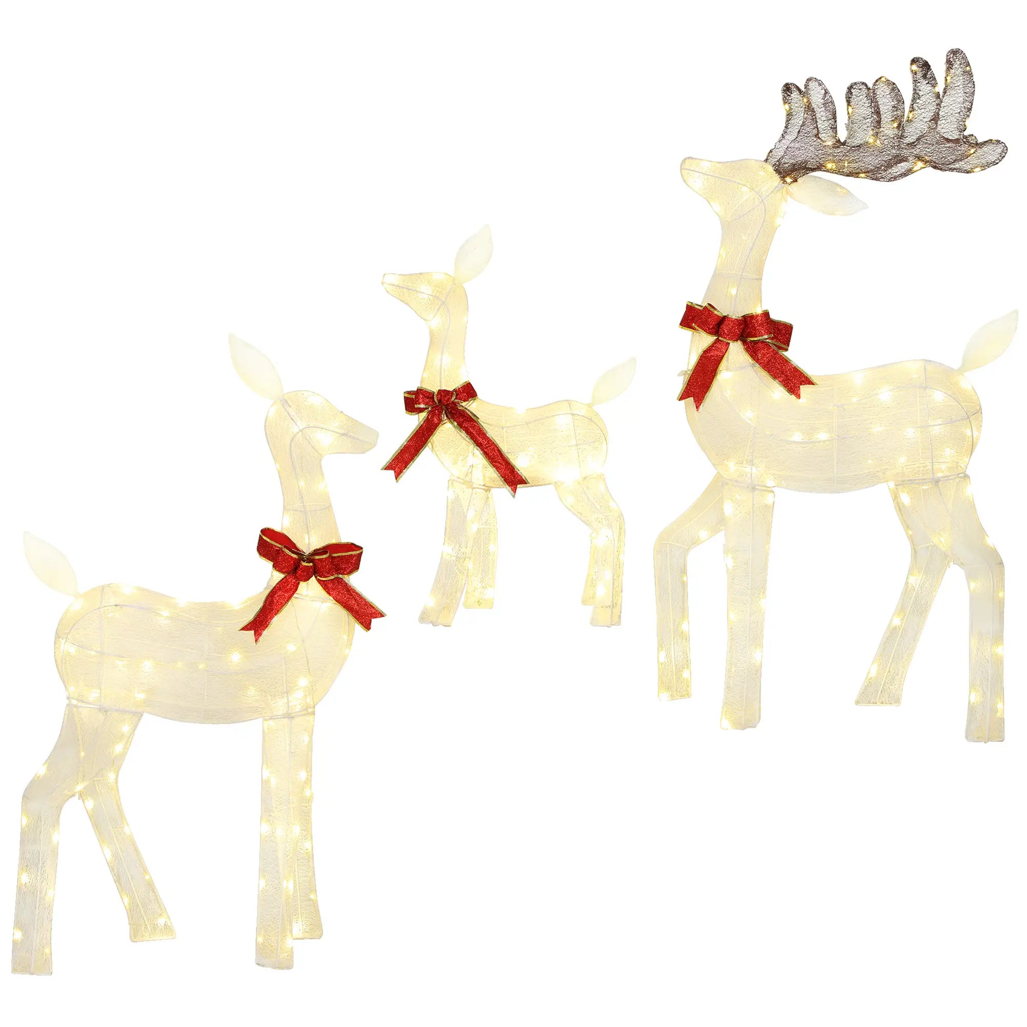 3 Piece Lighted Christmas Reindeer Family, 55 Inch LED Outdoor Decor Christmas Decorations White, Red at Gallery Canada