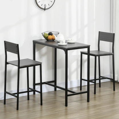 Industrial Bar Table Set, 3 Piece Counter Height, 2 High Back Stools, Grey Bar Sets at Gallery Canada