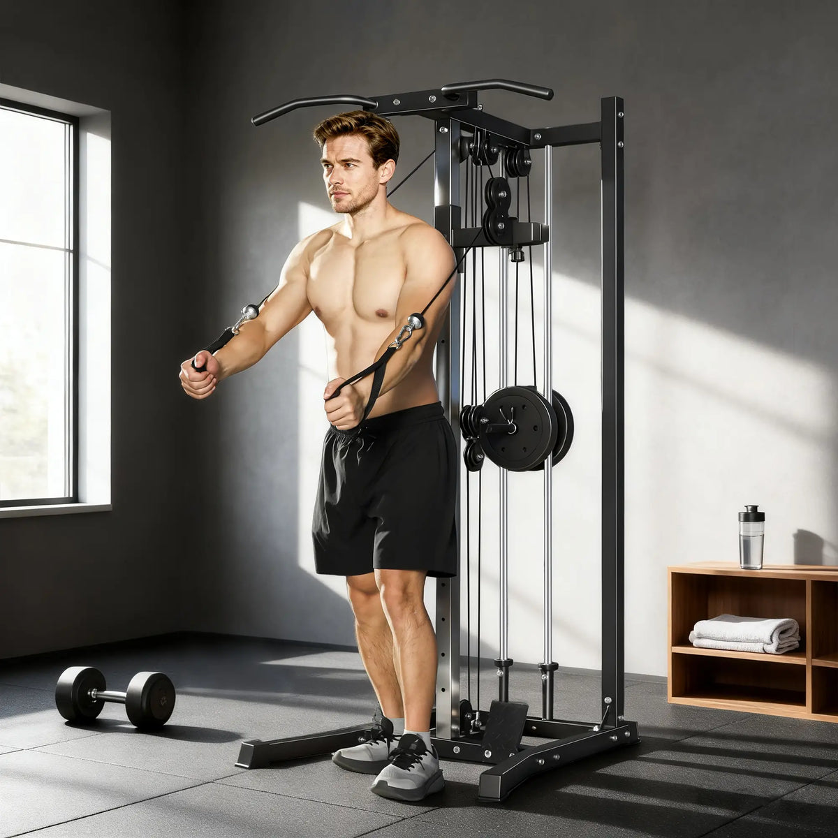 Cable Station Dual Pulley System, Pull Up Bar, 14 Adjustable Positions Power Towers at Gallery Canada