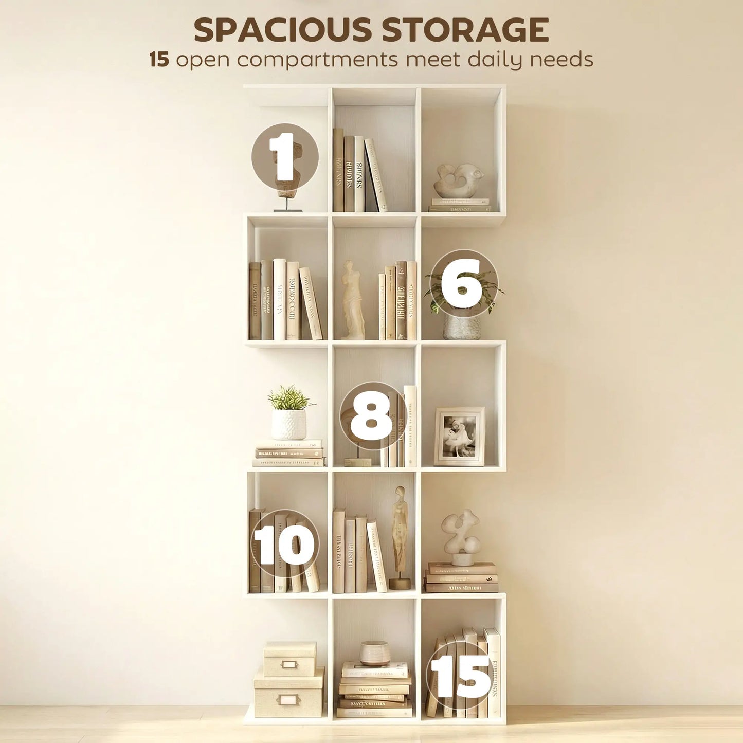 5-Tier Bookshelf, S Shaped Geometric Bookcase, White Wood Grain, White Display Bookshelves at Gallery Canada