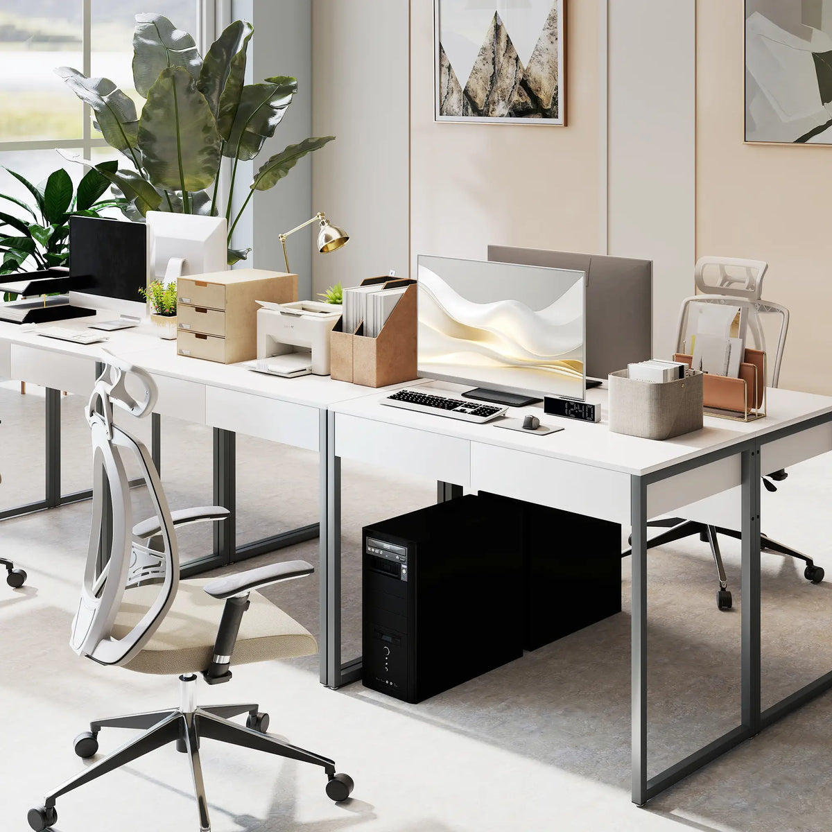 39" x 20" Computer Desk, 2 Drawers, High Gloss, White and Grey Computer Desks at Gallery Canada