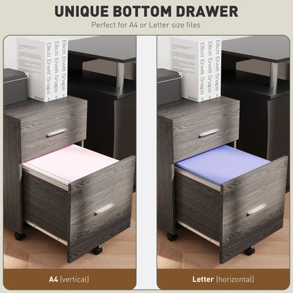 Mobile Vertical File Cabinet, 2 Drawers with Wheels, Letter or A4, Grey Office Cabinets & Cupboards at Gallery Canada