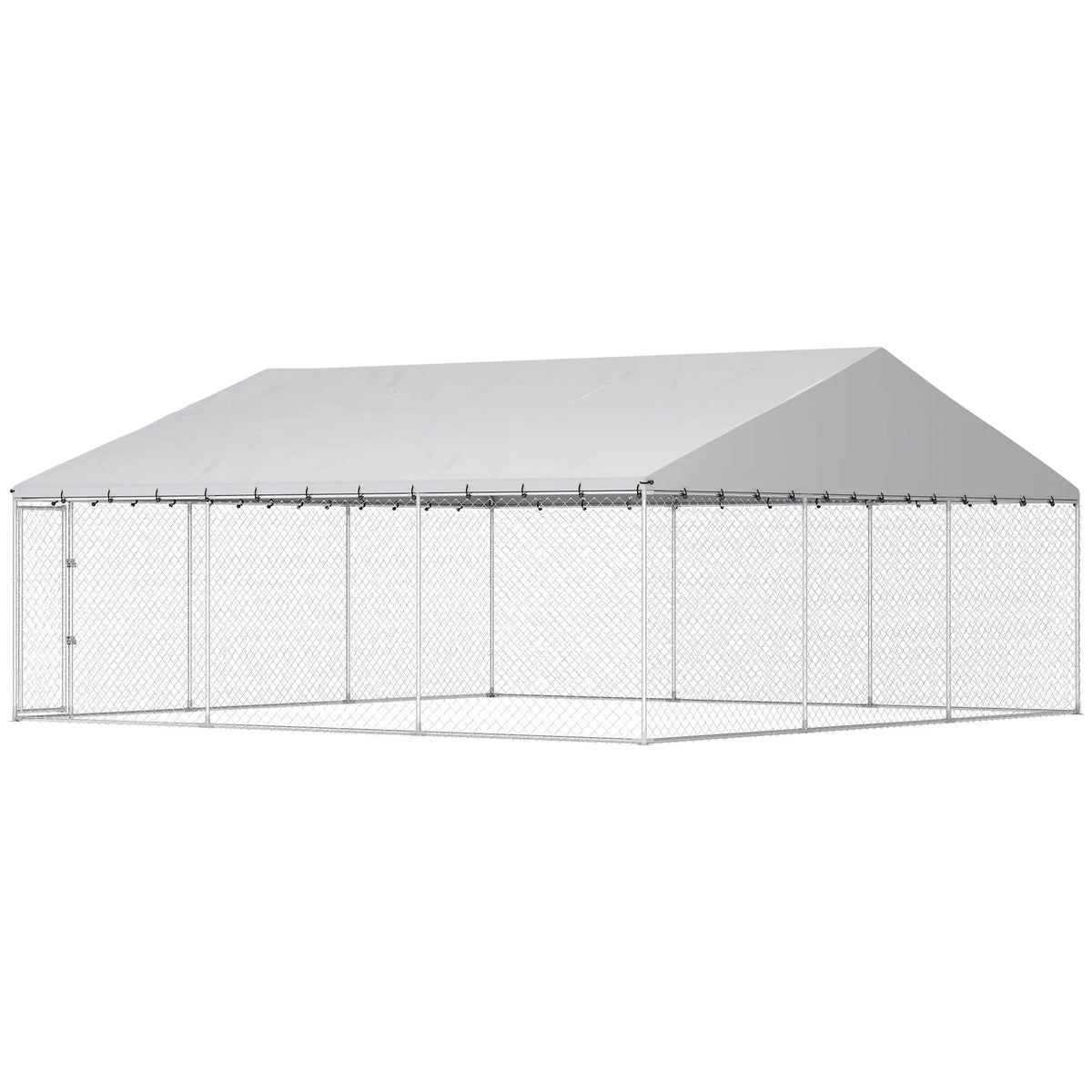 Heavy Duty Outdoor Dog Kennel, Waterproof Roof, Secure Latch, 19.7' x 19.7' x 8.9' Dog Kennels Silver at Gallery Canada