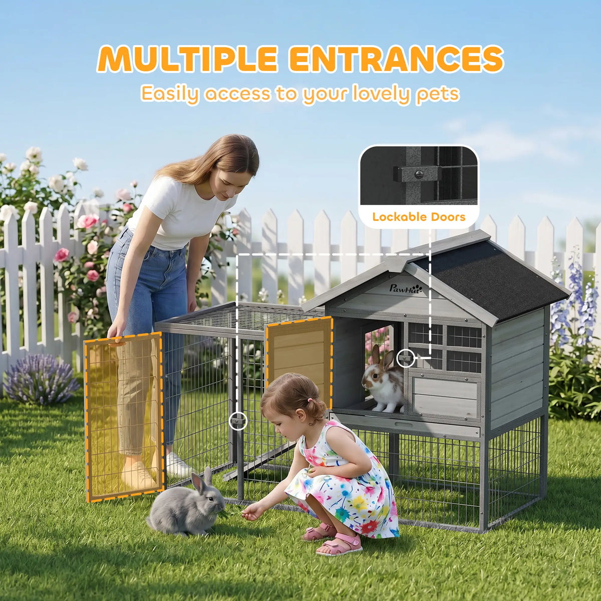 48"L Large Wooden Rabbit Hutch Outdoor, Grey Rabbit Hutch at Gallery Canada