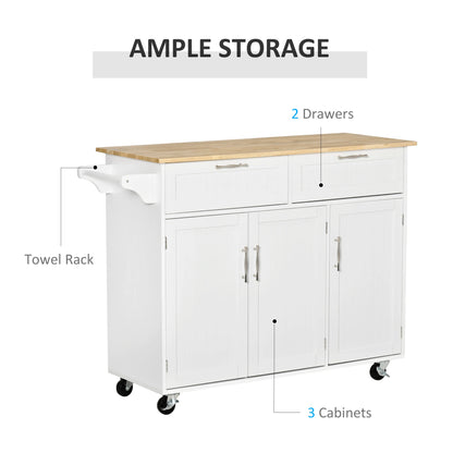 Rolling Kitchen Island, Cart with 2 Drawers, 3 Door Cabinets, 3-Doors, White Kitchen Islands & Kitchen Carts at Gallery Canada