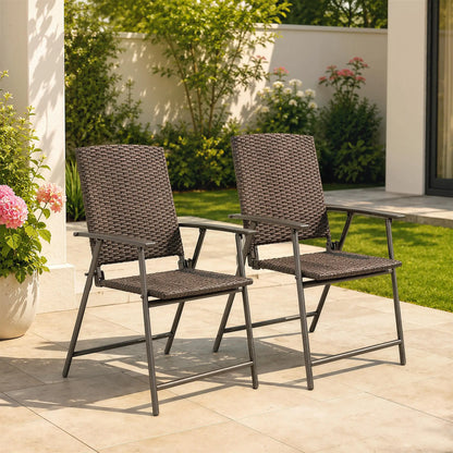 Wicker Dining Chair Set of 2, Rattan Foldable Chairs, Steel Frame, Brown Patio Chairs at Gallery Canada