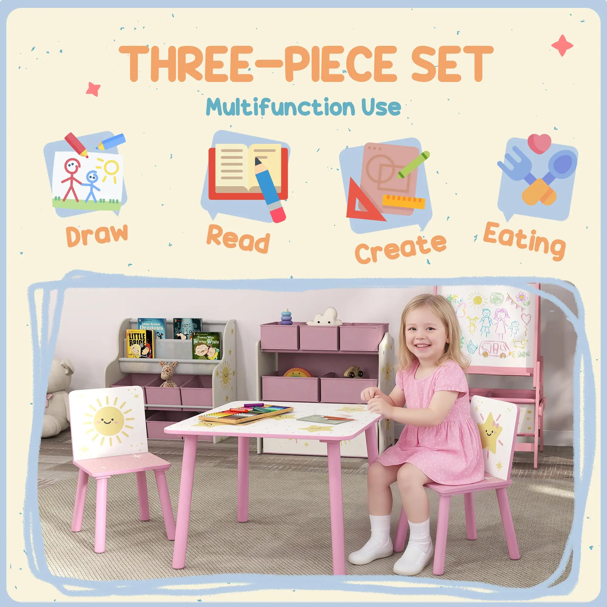 Kids Table And Chair Set, 3-Piece, Star Pattern, Ages 3-8, Pink Kids Table Sets at Gallery Canada