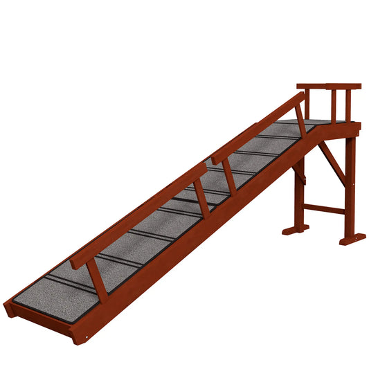 Wooden Dog Ramp, 73" Long, Non-Slip Rug, Removable Guardrails, Brown Dog Stairs Brown and Grey at Gallery Canada