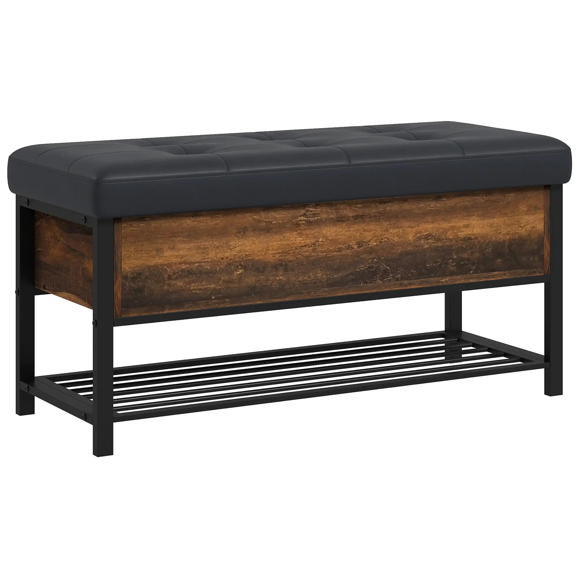 Shoe Storage Bench with Seat, Flip Top, Hidden Space, 4 Pairs Shoe Storage Cabinets & Racks Rustic Brown, Black at Gallery Canada
