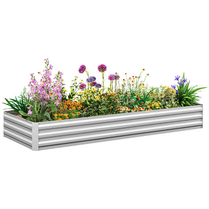 95" x 36" x 12" Galvanized Raised Garden Bed, Metal Planter Box for Flowers, Herbs, Succulents, Silver Galvanized Planter Boxes Silver at Gallery Canada