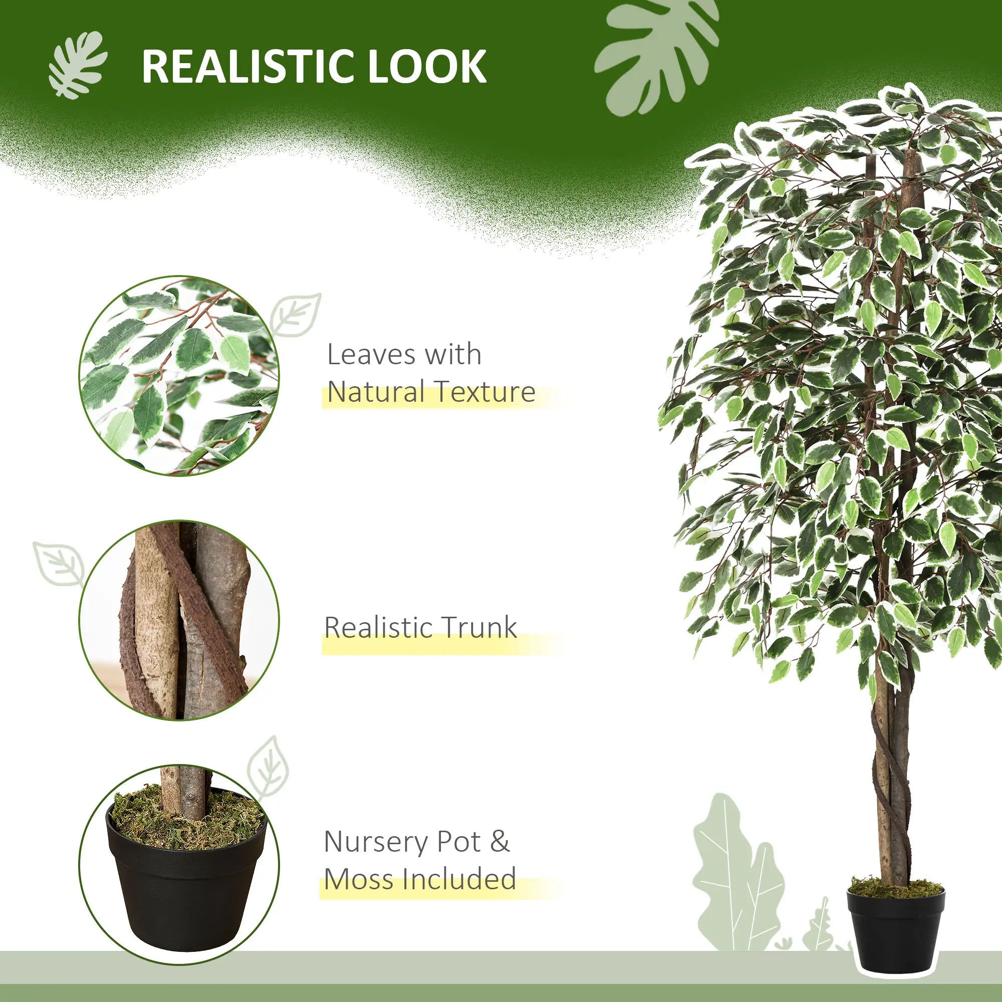 5.3ft Artificial Ficus Tree, Indoor Fake Plant with Pot, Home Office Decor Artificial Trees at Gallery Canada