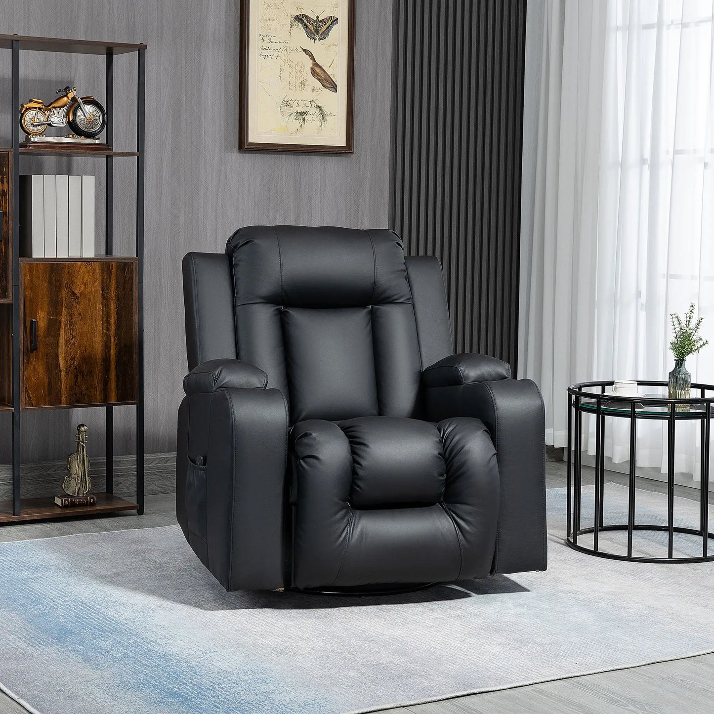 360° Swivel Massage Recliner Chair, 8 Vibration, PU Leather, Black Single Sofas at Gallery Canada