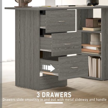 47 Inches Office Desk, 3-Tier Storage Shelves, Drawers, Grey Computer Desks at Gallery Canada