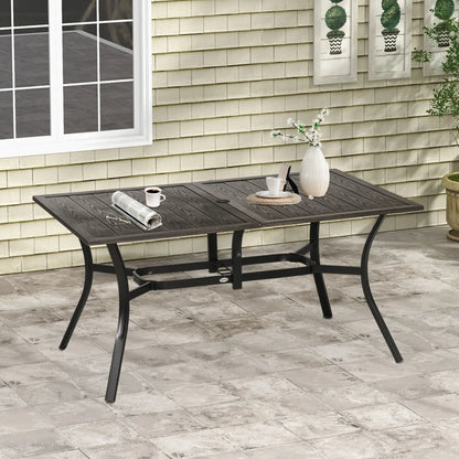 59 Inch Outdoor Dining Table, Steel Frame, Wood Grain, Brown Patio Dinning Tables at Gallery Canada