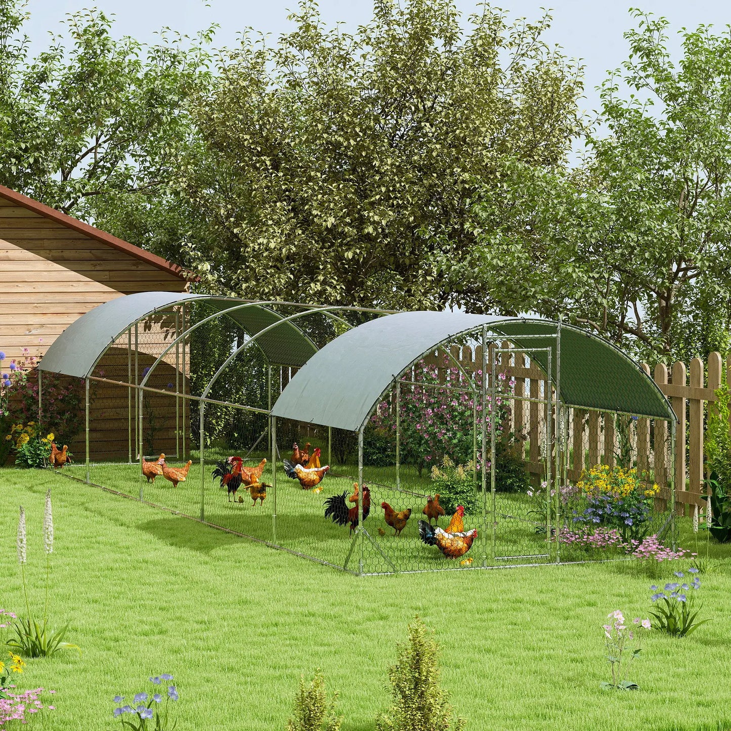 Galvanized Metal Chicken Coop Walk-in Enclosure, 9.2' × 31.2' × 6.4', Silver Chicken Coops at Gallery Canada