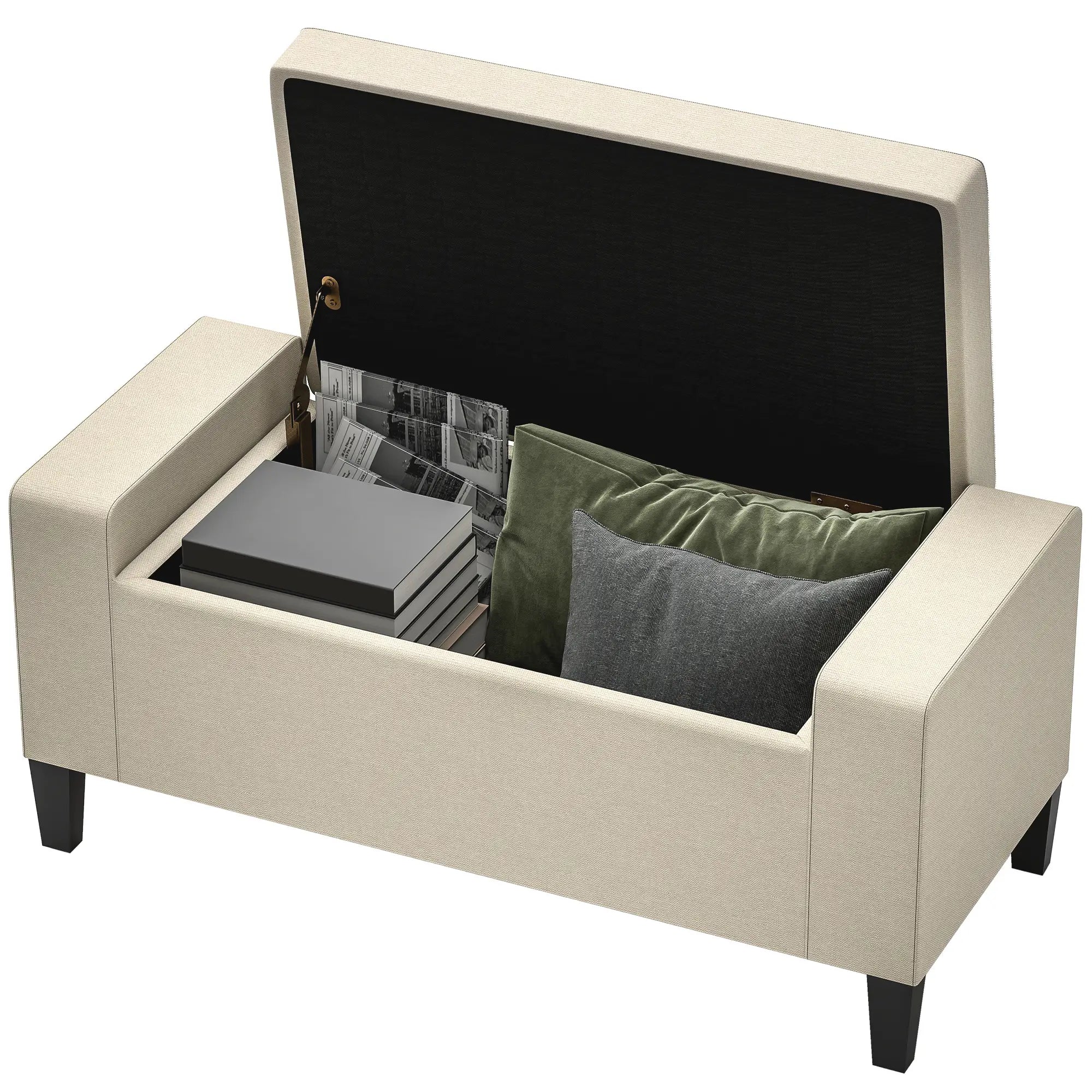 36In Storage Ottoman Bench, Wood Frame, Beige Storage Ottomans & Benches at Gallery Canada