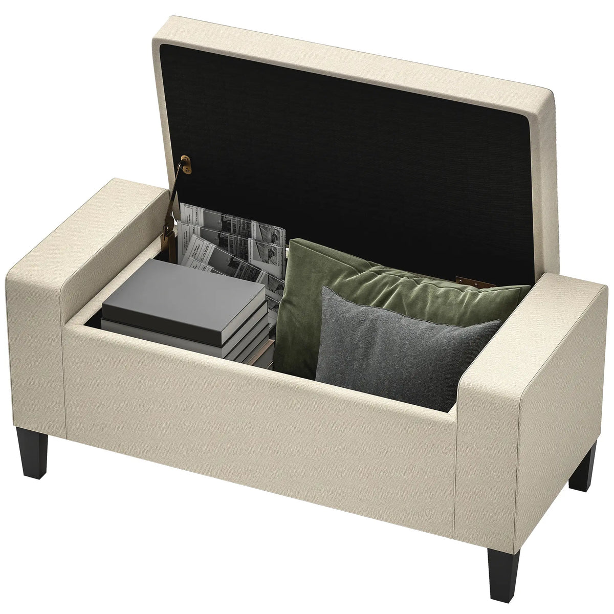 36In Storage Ottoman Bench, Wood Frame, Beige Storage Ottomans & Benches at Gallery Canada