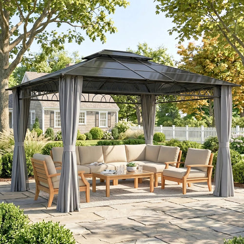 10' x 12' Outdoor Hardtop Gazebo, Steel Frame, Grey