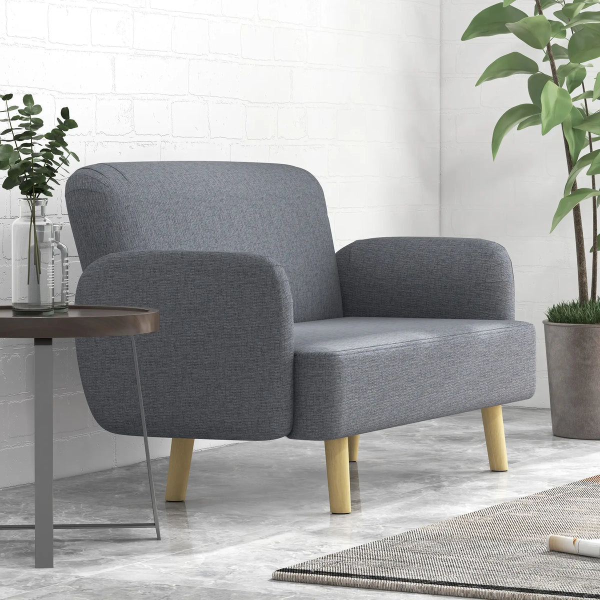 Velvet Fabric 2 Seater Sofa, Small Loveseat 8.3" Thick, Grey 2-Seater Sofas at Gallery Canada