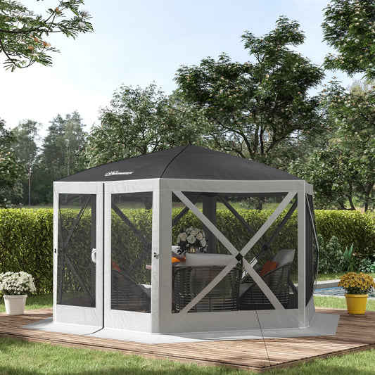12' x 12' Hexagon Pop Up Screen Tent, Camping Shelter, Grey Pop Up Canopies Grey at Gallery Canada