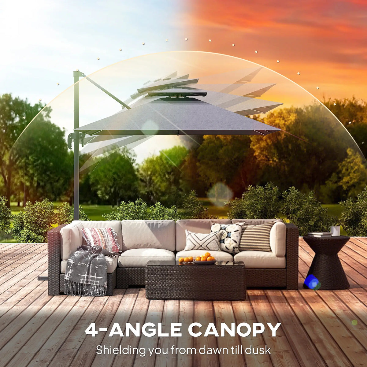 8' Cantilever Patio Umbrella, LED Lights, 360°Rotation, Dark Grey Offset Cantilever Umbrellas at Gallery Canada