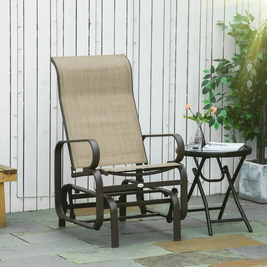 Patio Glider with Mesh Fabric, Outdoor Rocking Chair, Brown Flaxen, Brown Outdoor Gliders Brown Frame, Flaxen Texteline at Gallery Canada
