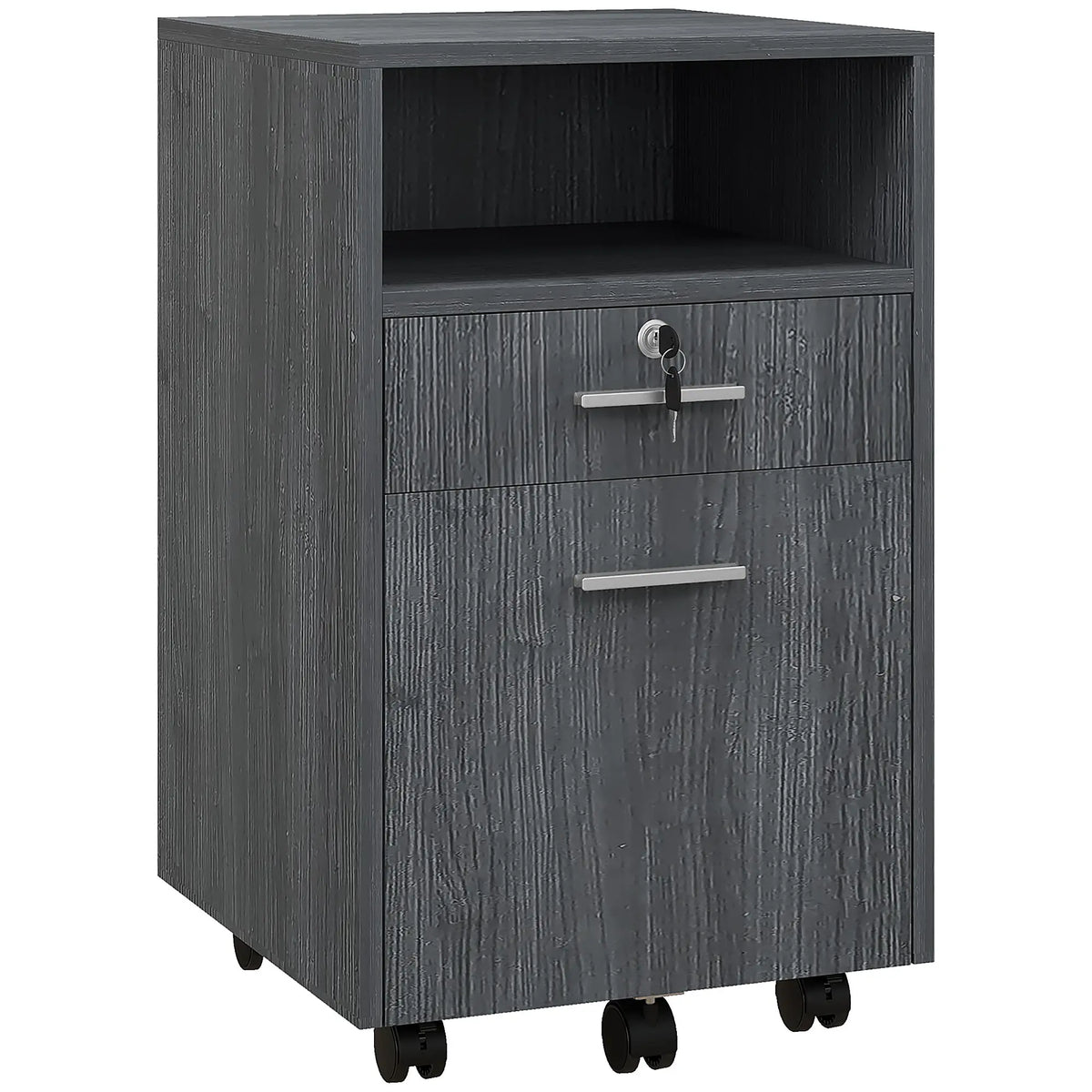 Small 2-Drawer Filing Cabinet, Lockable, On Wheels, Grey Office Cabinets & Cupboards Grey at Gallery Canada