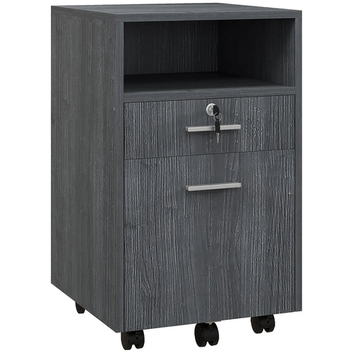 Small 2-Drawer Filing Cabinet, Lockable, On Wheels, Grey