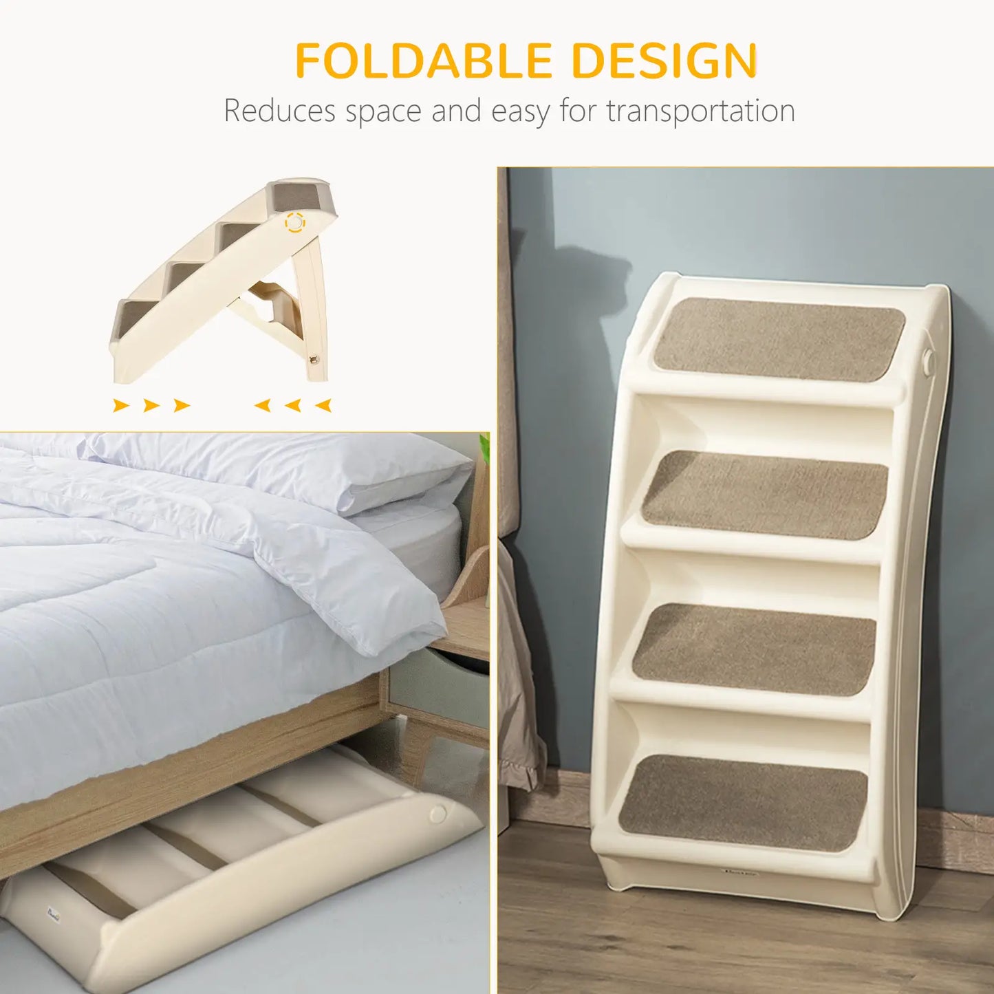 4-Level Portable Dog Stairs, Foldable Steps for Small Dogs, Lightweight, Nonslip Mats, Beige Cat Stairs at Gallery Canada