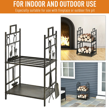 2-Layer Heavy Duty Firewood Rack, 4 Tools, Black and Gold Firewood Racks at Gallery Canada