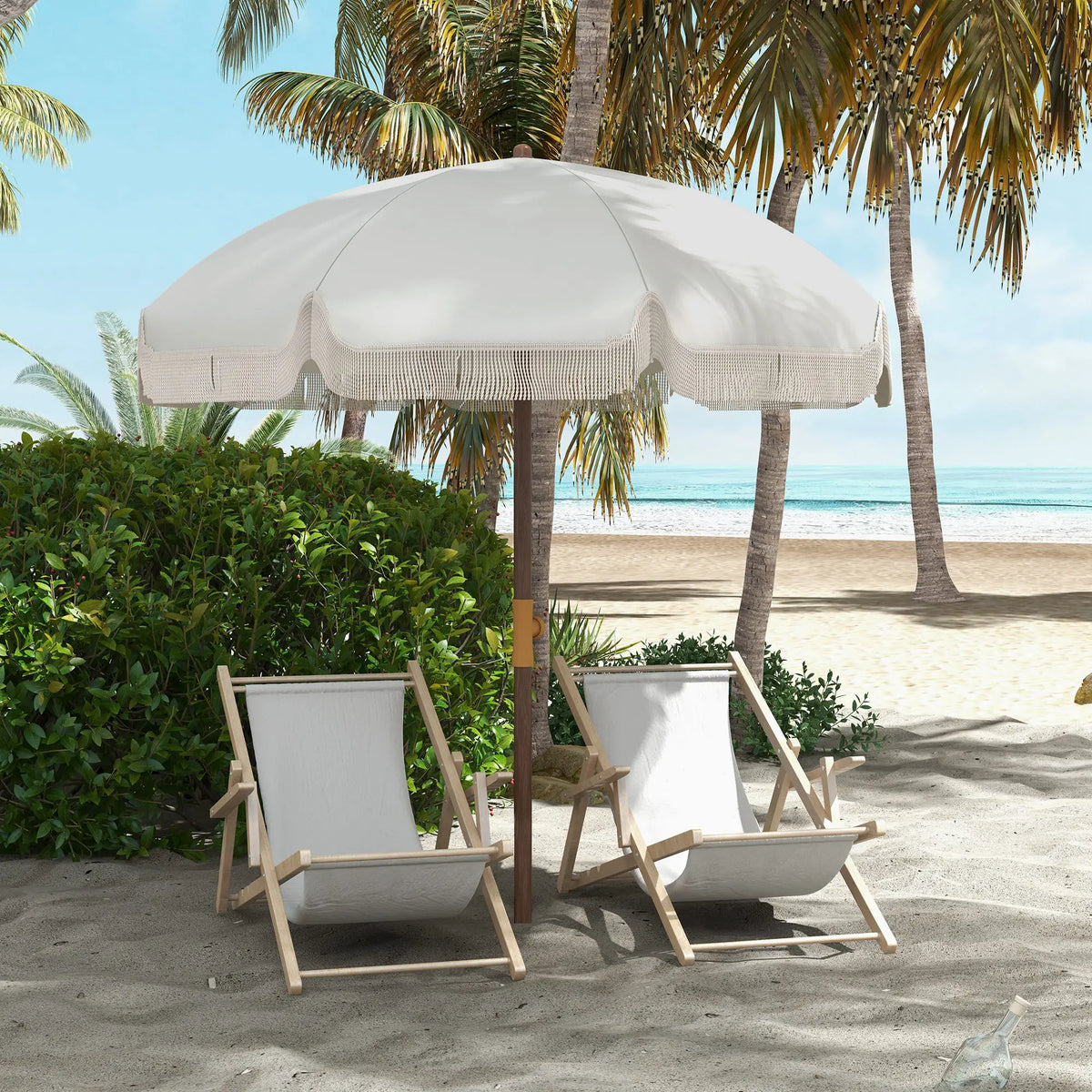 6.2' Travel Beach Umbrella, Vent, Ruffles, Carry Bag, Cream White Beach Umbrellas at Gallery Canada