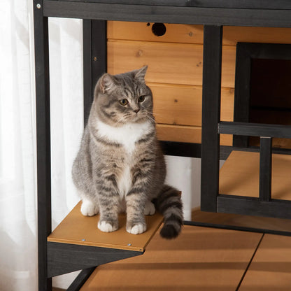 4-Floor Wood Outdoor Cat House, Condo, Fun Entrances, Perch, Natural Cat Houses at Gallery Canada