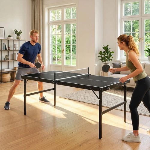Mini Folding Table Tennis Table, Aluminium Frame, Portable, Black