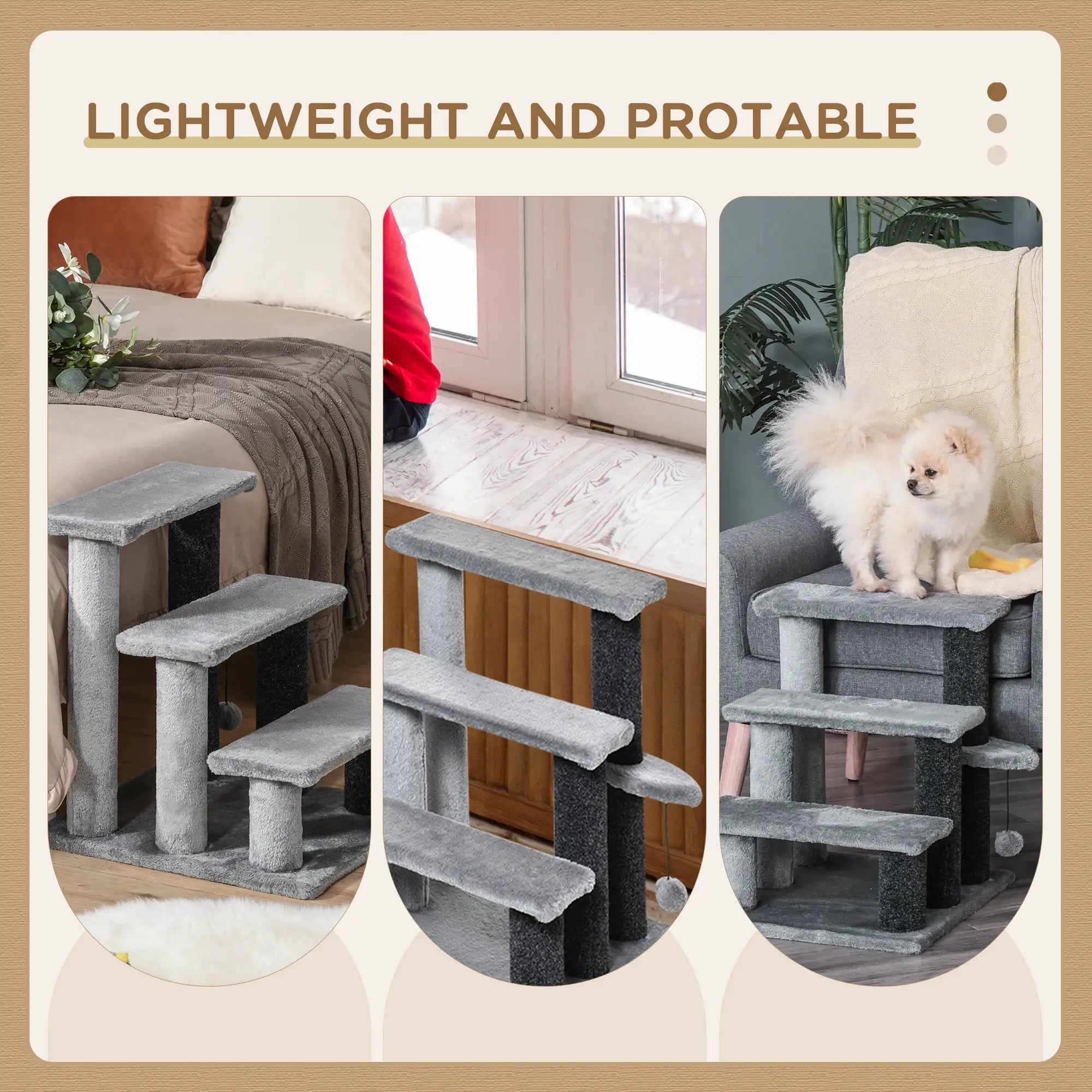 Cat Stairs, 3 Steps, Small Cat Tree with Scratching Post, 17.5