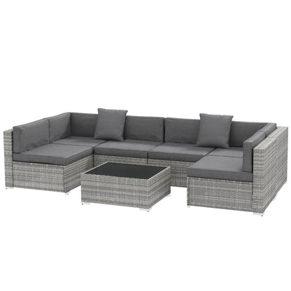7pc Garden Wicker Sectional Set, Tea Table, Patio Rattan Sofa, Grey Patio Furniture Sets Grey at Gallery Canada
