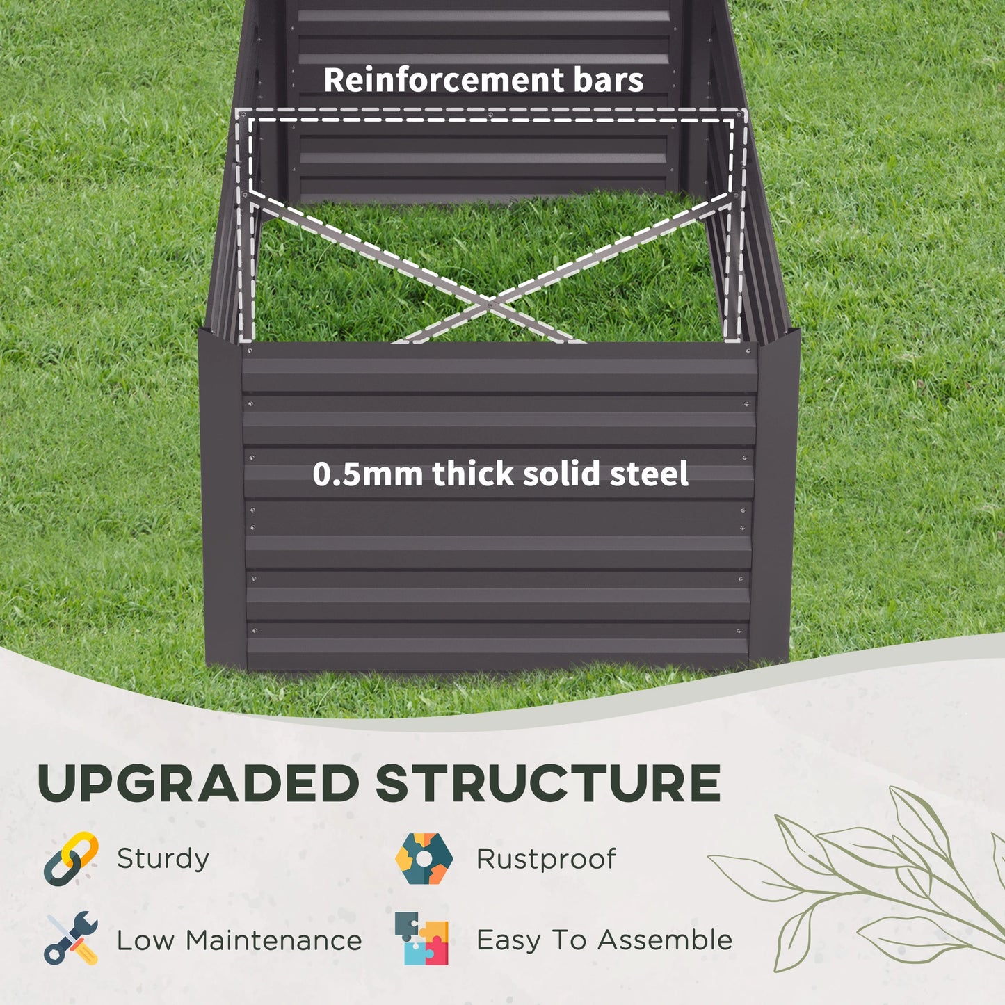 Galvanized Raised Garden Bed, Steel Outdoor Planter, 71" x 35" x 23", Dark Grey Galvanized Planter Boxes at Gallery Canada