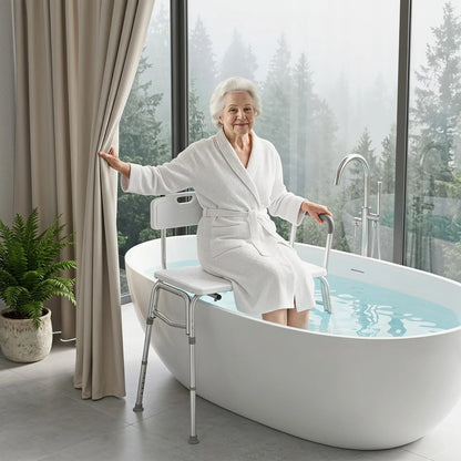 Banc de transfert pour baignoire avec accoudoir, dossier, chaise de douche, blanc