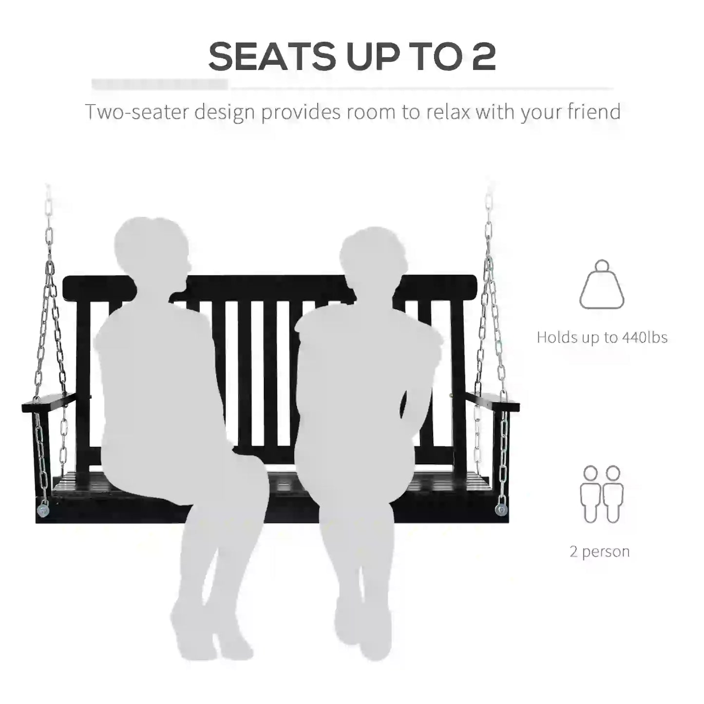 2-Seater Patio Swing Chair, Fir Wooden Porch Swing, Outdoor Garden, Black Hanging Porch Swings at Gallery Canada