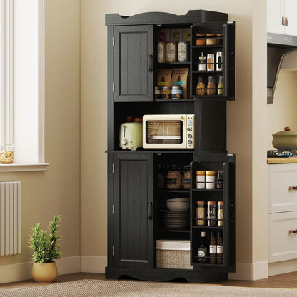 73 Inch Kitchen Pantry Cabinet, Freestanding Hutch, 12 Shelves, Black Kitchen Pantry Cabinets at Gallery Canada