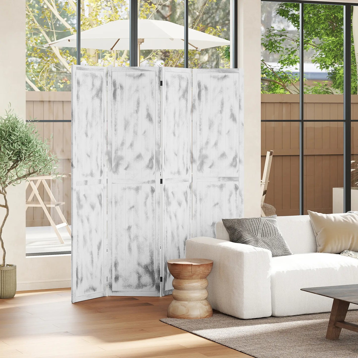 Foldable Screen Divider, 5.5' Rustic, Indoor Bedroom Office, White Room Dividers at Gallery Canada