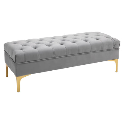 Upholstered End of Bed Bench with Button Tufted, Grey Storage Ottomans & Benches Grey at Gallery Canada