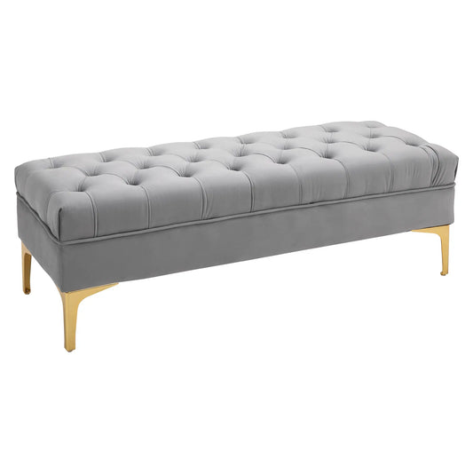 Upholstered End of Bed Bench with Button Tufted, Grey Storage Ottomans & Benches Grey at Gallery Canada