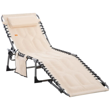Outdoor Lounge Chair, Folding Chaise, Padded Tanning Chair, 5-Position Adjustable, Beige Lounger Chairs Beige at Gallery Canada