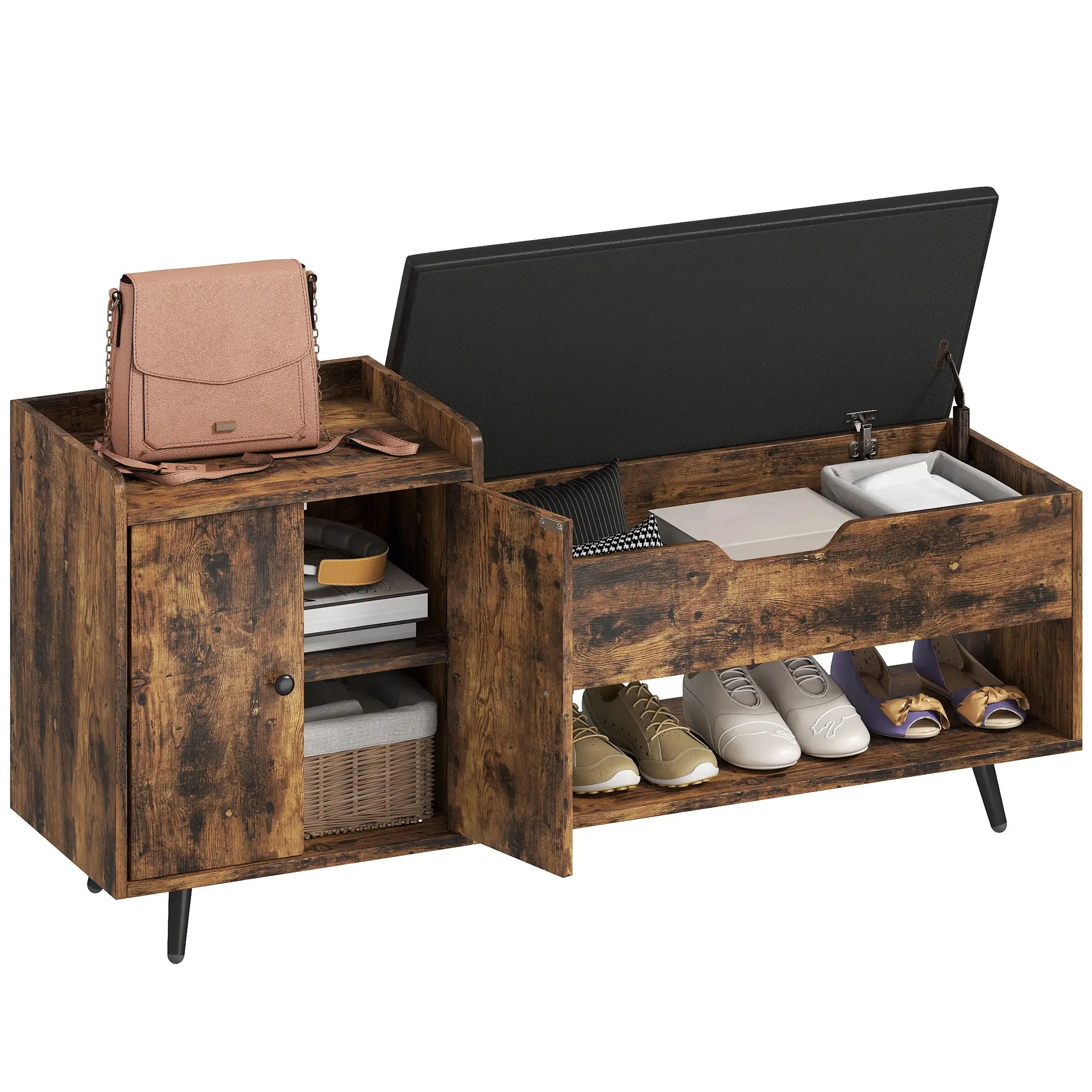 Storage Bench with Cushion, Hidden Compartments, Rustic Brown Shoe Storage Cabinets & Racks at Gallery Canada