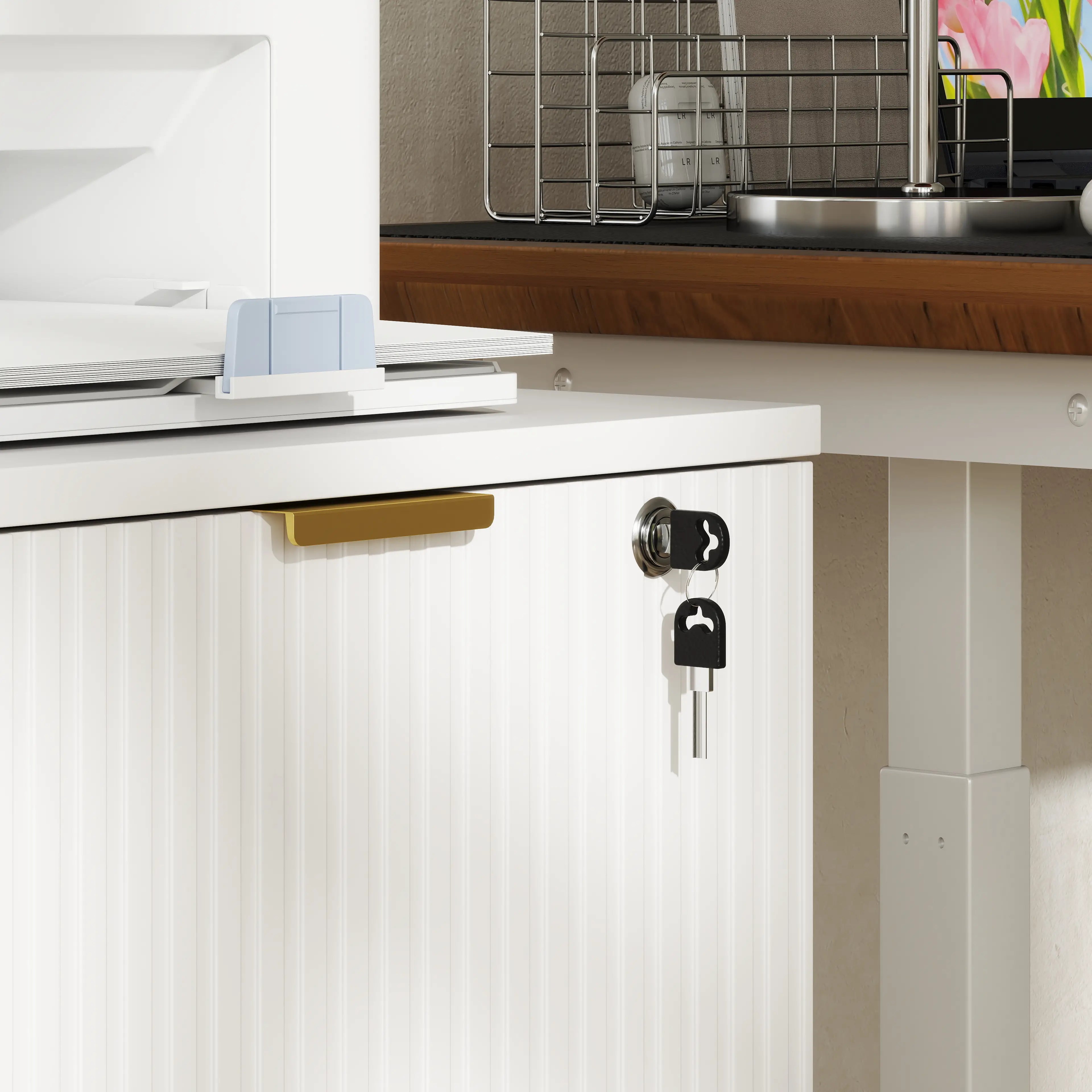 Lockable Filing Cabinet, 2 Fluted Drawers, Adjustable Hanging Rails, White Office Cabinets & Cupboards at Gallery Canada