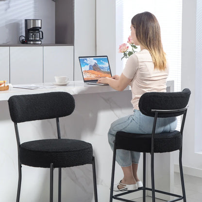 Set of 2 Upholstered Bar Stools with Backrest, Footrest, Black Bar Stools at Gallery Canada