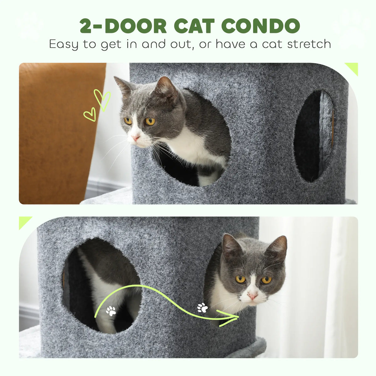 31.5" Cat Tree, Multi-Level Tower with 2 Condos, Soft Plush Perches, Grey Cat Trees at Gallery Canada